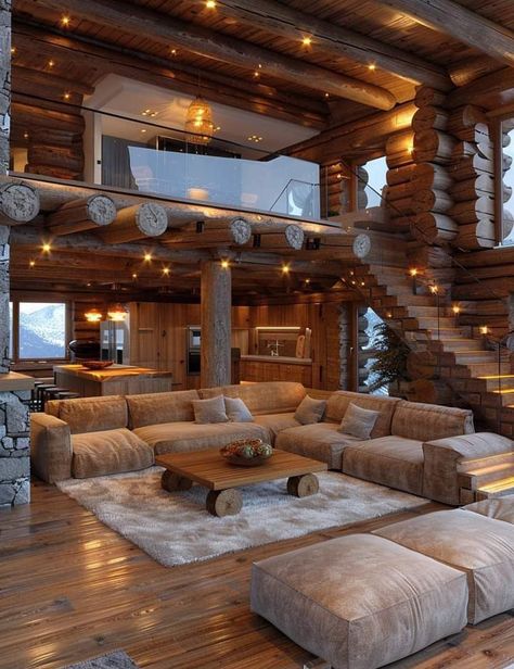 Rustic House Aesthetic, Dream Home Outside, Ranch Style Homes Interior Decor, Rustic Guest House, Wooden House Interior Design, Wood House Interior, Wood Log Projects, Wood Log Ideas, Unique Home Designs