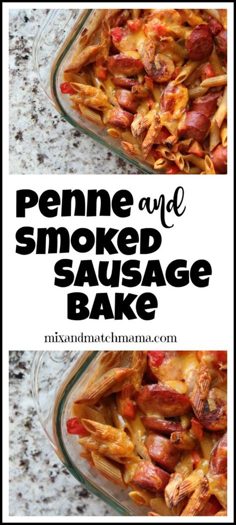 Smoked Sausage Recipes Pasta, Sausage Penne Pasta, Easy Sausage Recipes, Sausage Penne, Sausage Pasta Bake, Smoked Sausage Pasta, Italian Casserole, Penne Pasta Recipes, Smoked Sausage Recipes