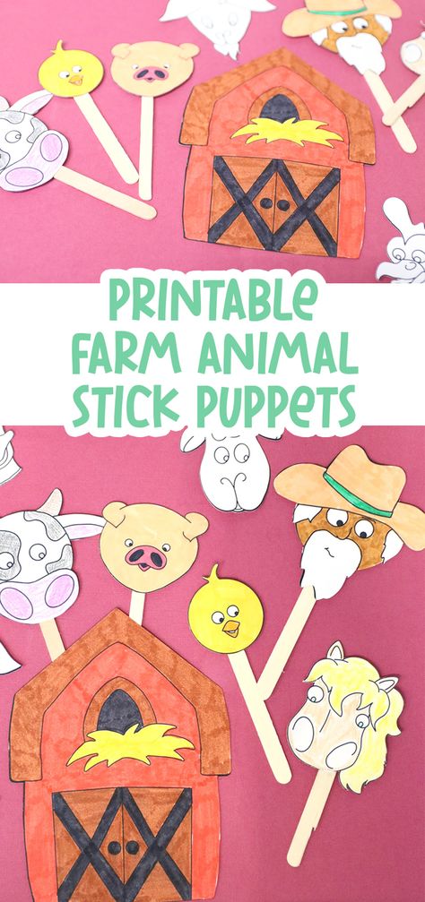 Farm Animal Stick Puppets Animal Stick Puppets, Old Mcdonald Had A Farm, Farm Activities Preschool, Old Mcdonald, Animal Themed Birthday Party, Camping Classroom, Farm Animal Crafts, Paper Bag Puppets, Animal Printables