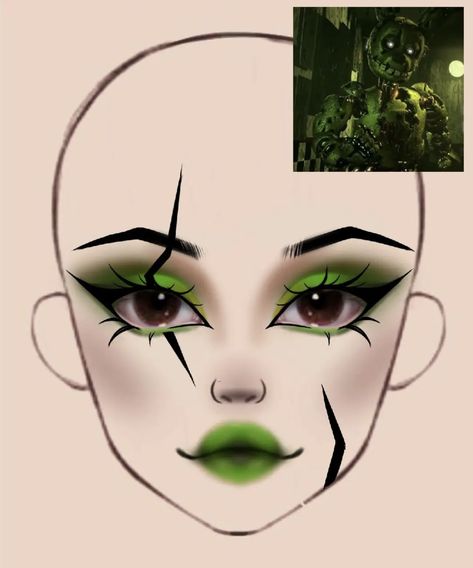 Makeup Template Face Make Up, Fnaf Makeup Ideas, Fnaf Makeup Looks, Fnaf Inspired Makeup, Fnaf Inspired Outfits, Fnaf Outfit Ideas, Halloween Themed Makeup, Creepy Makeup Looks, Makeup Looks Drawing