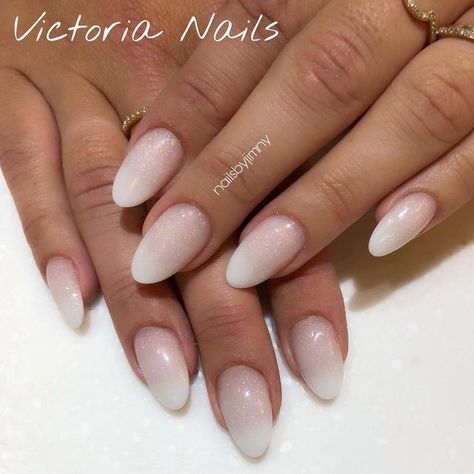 Victoria Nails on Instagram: "My beautiful client just wanted me to do whatever on her nails but simple! 😄 #ombré #nudeglitternails #nudeglitterombrenails #pinkwhiteombre #almondshapenails #ovalnails #pinkwhiteombre" Ombre Nails Glitter, French Manicure Nails, Almond Shape Nails, Her Nails, White Ombre, Oval Nails, French Manicure, Ombre Nails, Nail Manicure