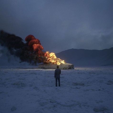 Burning Car, Man Standing, Cinematic Photography, Dark Photography, Photo Reference, Photography Inspo, On Fire, Aesthetic Photography, The Snow