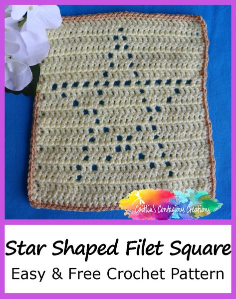 This solid filet crochet pattern has a fun star shape that is perfect for beginners or easy level crocheters. The easy to follow pattern has step by step directions, photos, and a stitch diagram. The square is great for blankets, scarves, or a dishcloth! #FreeCrochetPattern #BeginnerCrochetPattern #SolidFiletCrochet Filet Crochet Dishcloth, Filet Crochet Square Patterns Free, Star Granny Square Crochet Pattern Free, Filet Crochet Patterns Free, Crochet Fillet, Square Crochet Pattern, Crochet Patterns Filet, Crochet Squares Afghan, Fillet Crochet Patterns