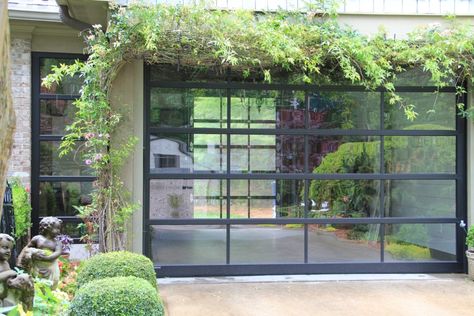 Garage Door Conversion, Clear Garage Doors, Garage Greenhouse, Car Port Ideas, Home Gum, Black Garage Doors, Glass Garage, Custom Garage Doors, Sectional Garage Doors