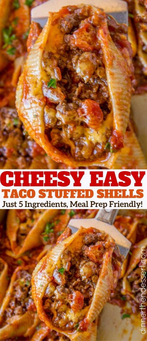 Cheesy Taco Stuffed Shells made with jumbo pasta shells, salsa, cheese and taco meat are the perfect EASY weeknight meal that you can prepare ahead of time too! Stuff Shells, Homemade Taco Seasoning Recipe, Jumbo Pasta Shells, Pasta Shells, Stuffed Shells Recipe, Taco Stuffed Shells, Taco Meat, Stuffed Pasta Shells, Rigatoni