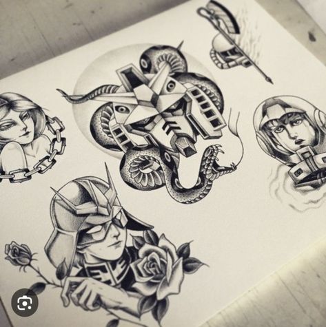 Nerdy Tattoos, Nerd Tattoo, Traditional Sleeve, Gundam Wallpapers, Tattoo Illustration, Artist Bio, Gundam Art, Anime Tattoos, Tattoo Design Drawings