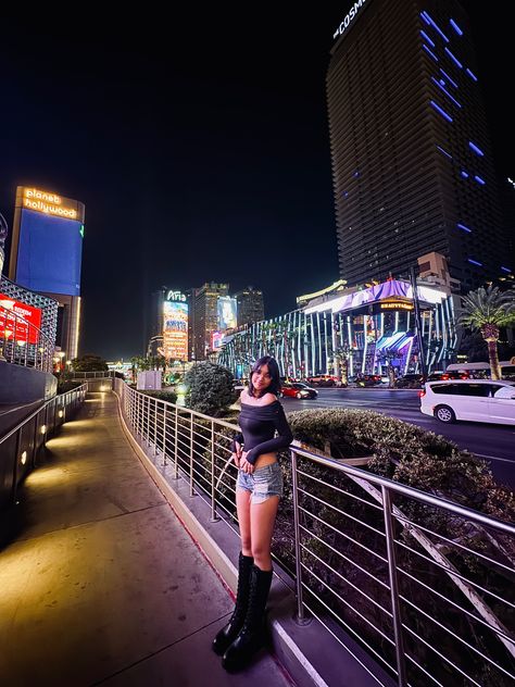 las vegas, las vegas strip, vegas streets, vegas fit, girl fit, party fit, denim shorts, big boots, black boots, offshoulder top, black fit Vegas Asethic, Las Vegas Club Outfits, Vegas Club Outfits, Las Vegas Club, Vegas Photos, Big Boots, Las Vegas Photos, Party Fits, Vegas Strip