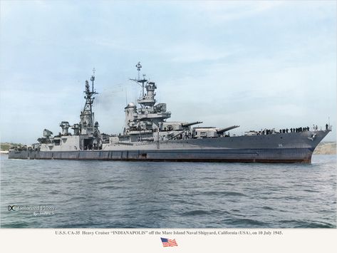 USS Indianapolis at Mare Island 1945 Tinian Island, Pearl Harbour Attack, Uss Indianapolis, Navy Coast Guard, Wwii Fighter Planes, Heavy Cruiser, Navy Aircraft Carrier, Naval History, Navy Aircraft