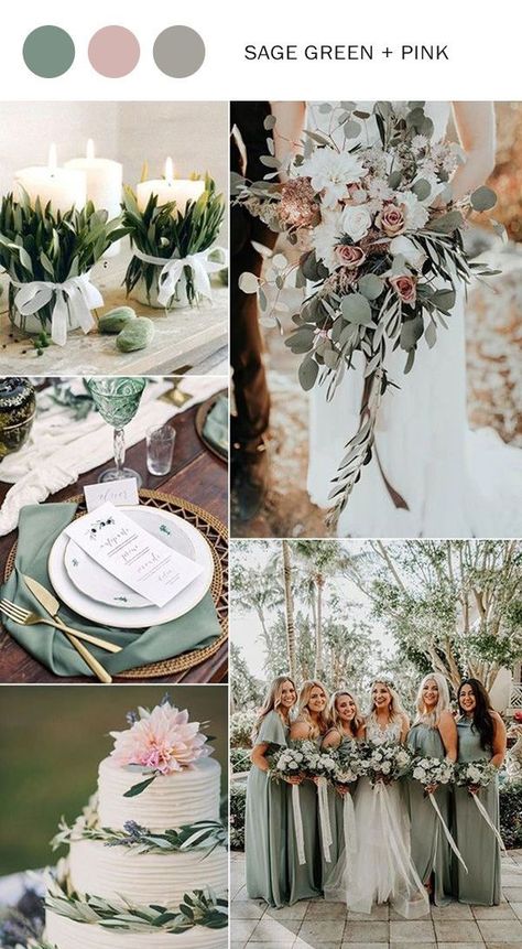 Sage Green And Pink Wedding, October Wedding Colors, Sage Green Wedding Theme, Sage Green And Pink, Sage Wedding Colors, Sage Green Wedding Colors, Wedding Theme Color Schemes, Pink Green Wedding, Dusty Pink Weddings