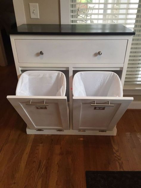 Trash Can Cabinet, Kitchen Redesign, Kitchen Trash Cans, Trash And Recycling Bin, Trash Bins, Recycle Trash, Garbage Can, Flipping Furniture, Recycling Bins