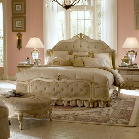 Michael Amini Furniture Designs | amini.com Island Style Bedroom, Attic Bedroom Decor, Soft Blue Walls, Country Home Exterior, Paint Decoration, Mansion Bedroom, Sleigh Bedroom Set, Michael Amini, Living Room Orange