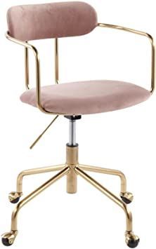 LumiSource Demi Contemporary Gold and Pink Velvet Office Chair OC-Demi AUVPK, Gold Metal, Pink Velvet, 25 x 25 x 34 Pink Office Chair, Upholstered Office Chair, Velvet Office Chair, Contemporary Office Chairs, Gold Office, Pink Office, Upholstery Cushions, Value City Furniture, Office Desk Chair