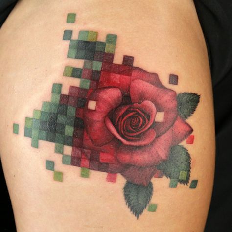 Pixel Tattoo by Deanna Smith Pixelated Tattoo, Pixel Tattoo, Ink Master Tattoos, Borboleta Tattoo, Mural Inspiration, Brush Tattoo, Pin Up Tattoos, Ink Master, Desenho Tattoo