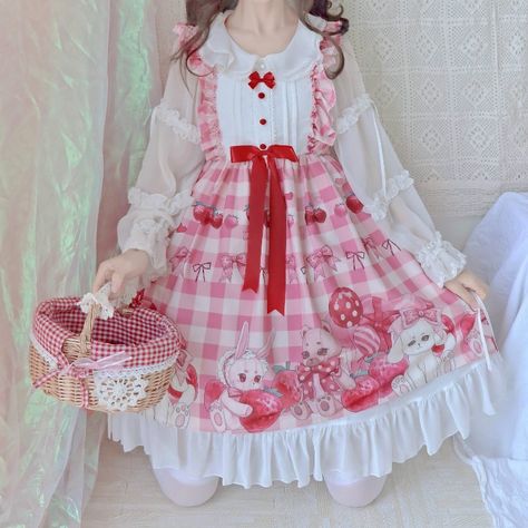 Kawaii Princess, Dress Kawaii, Japan Kawaii, Strawberry Dress, Plaid Baby, Kawaii Fashion Outfits, Kawaii Dress, Ruffles Fashion, Girl Princess Dress