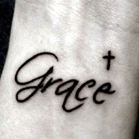 Grace Wrist Tattoo, Grace Tattoos For Women, Tattoo Grace, Believe Wrist Tattoo, Grace Tattoo, Love Wrist Tattoo, Wrist Tattoos Words, Cross Tattoo On Wrist, Wörter Tattoos