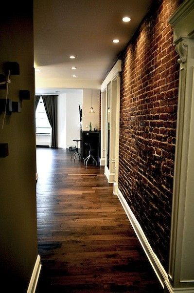 exposed brick White Baseboards, Baseboard Trim, Hotel Ideas, Housing Ideas, Exposed Brick Walls, Brick Walls, Exposed Brick, Home N Decor, Brick Wall