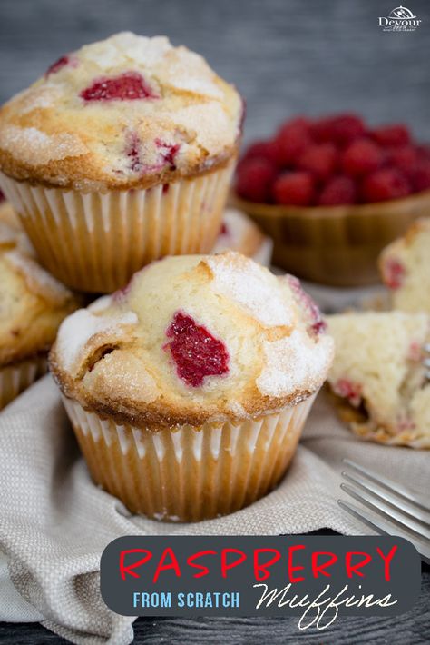 Made from scratch Raspberry Muffins are quick and easy using Flour, Sugar, Salt, Baking Powder, Egg, Milk, Vegetable Oil, Milk and Vanilla. Raspberries give a tart and sweet flavor to the muffins. Perfect breakfast or snack. #bonappetitmag #thekitchn #recipeoftheday #americastestkitchen #buzzfeedfood #cooksillustrated #feedfeedathome #huffposttaste #todayfood #food52grams #onthetable #shareyourtable #foodgawker #bareaders #foodblogfeed #droolclub #makeitdelicious #scrumptiouskitchen Muffins From Scratch, Raspberry Muffin Recipes, Freeze Muffins, Coffee Cake Muffins, Raspberry Muffins, Chocolate Recipes Homemade, Biscuits Easy, Sweet Recipes Desserts, Bread Recipes Sweet