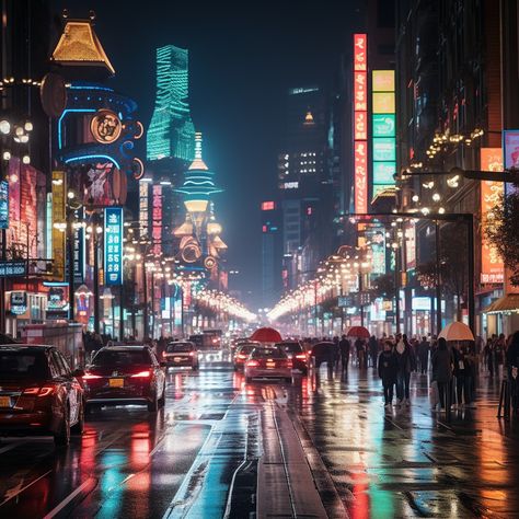 "Vibrant #UrbanNight: A bustling city street at night illuminated by glowing #NeonLights and busy with #PeopleWalking. #Cityscape #NightPhotography #NeonSigns #AiCreativity #AiGeneratedArt #StockImages ⬇️ Download and 📝 Prompt 👉 https://stockcake.com/i/vibrant-city-night_78034_6583". Busy Background, City Street At Night, Cities At Night, Ocean Books, Street At Night, Jesus Book, City Scapes, Light Cyan, Broken Hearted