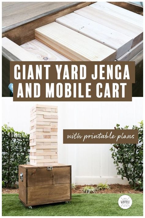 Outdoor Jenga, Yard Jenga, Thrift Store Furniture Makeover Diy, Outdoor Yard Games, Yard Game, Diy Yard Games, Giant Jenga, Mobile Cart, Build Projects