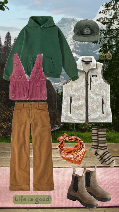 #granolagirl #outfitinspo #blundstones #mountaingirl #falloutfit Gronala Girl Fall, Granola Minimalist Style, Granola Core Outfits, Granola Cowgirl Outfits, Crunchy Clothes, Bluegrass Concert Outfit, Comfy Granola Outfits, Cabincore Aesthetic Outfits, Winter Granola Outfit