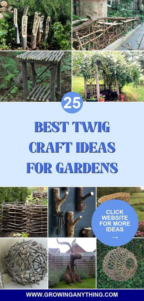 Twig and branches craft ideas for garden design incorporate natural elements for a rustic look. These creative projects enhance any garden with earthy, artistic touches. Stick Crafts Twigs, Twig Crafts Diy, Willow Branch Crafts, Nature Crafts For Adults Diy, Stick Fences, Diy Nature Decor, Crafts From Nature, Branch Crafts, Twigs Diy