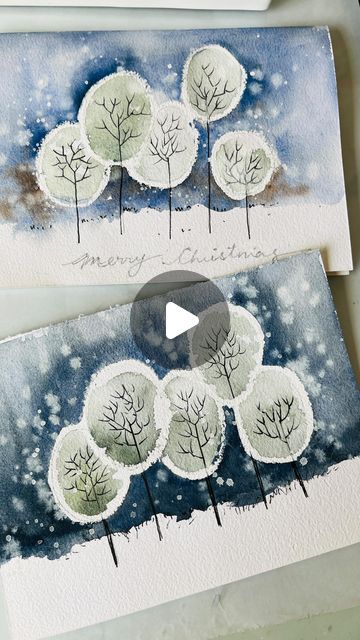 Easy Winter Watercolor Ideas, Winter Watercolors Simple, Winter Watercolor Tutorials, Watercolor Christmas Card Tutorial, Watercolor Xmas Card Ideas, Winter Scenery Beautiful, Xmas Watercolor Cards, Winter Watercolor Paintings Easy, Christmas Watercolor Tutorial