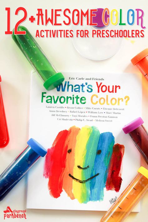 What's your favorite color? Leverage your child's favorite color to explore and learn about all colors with this list of color activities for preschoolers, covering science, art, sensory play and more! Featuring Eric Carle's latest book, What's your Favorite Color? | Preschool | STEM | STEAM | Kids Activities | Children's Books Favorite Color Preschool Activity, Stem Color Activities, Inclusion Preschool, Color Activities For Preschoolers, Rainbow Activities Preschool, Color Activities Preschool, Preschool Color Theme, Color Preschool, Preschool Rainbow