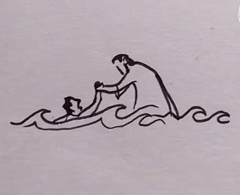 Jesus Pulling Out Of Water, Godly Drawings Ideas, Christian Pictures Inspirational, Jesus Walking On Water Tattoo, Loaves And Fishes Tattoo, Christian Drawings Aesthetic, Simple But Meaningful Tattoos, Biblical Drawings Easy, Simple Christian Drawings