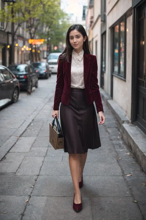 Dark Academia Autumn Outfits - Elegant Vogue Kibbe Romantic Dark Academia, Dark Academia Corporate, Soft Classic Dark Academia, Dark Academia Street Style, Dark Academia Office Outfit, Academic Outfits Women, Dark Academia Casual Outfit, Dark Autumn Outfits Style, Dark Cottagecore Aesthetic Fashion