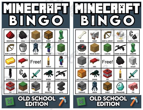 DIGITAL DOWNLOAD - Pixel minecraft Game 32 Bingo Cards includes Calling Card and Chips Minecraft Bingo, Minecraft Birthday Cake, Bingo Chips, Flint And Steel, Bingo Template, Paper Party Decorations, Minecraft Games, Gender Reveal Party Decorations, Minecraft Birthday