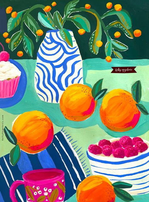 100 Paintings Project: What I See (ongoing) — Kelly Angelovic Art & Coaching Watercolor Fine Art, Food Painting, Fruit Painting, Fruit Art, Gouache Painting, White Gloss, Botanical Illustration, Painting Projects, 그림 그리기