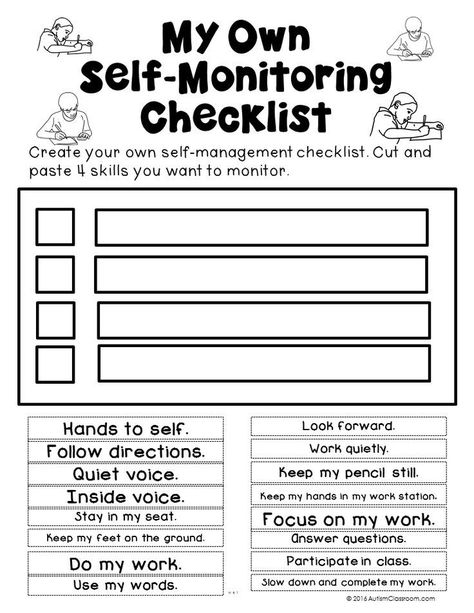 This behavior chart is great for students to use a hands on method, as well as individualized choice to decide what he or she would like to work on. Four items is a reasonable number, in which students can make significant improvement without feeling like they are trying to focus on too many things at once. Social Skills Worksheets, Worksheets For Adults, Future Educator, Therapeutic Interventions, Art Handouts, Behaviour Strategies, Esl Classroom, Behavior Interventions, Social Skills Activities