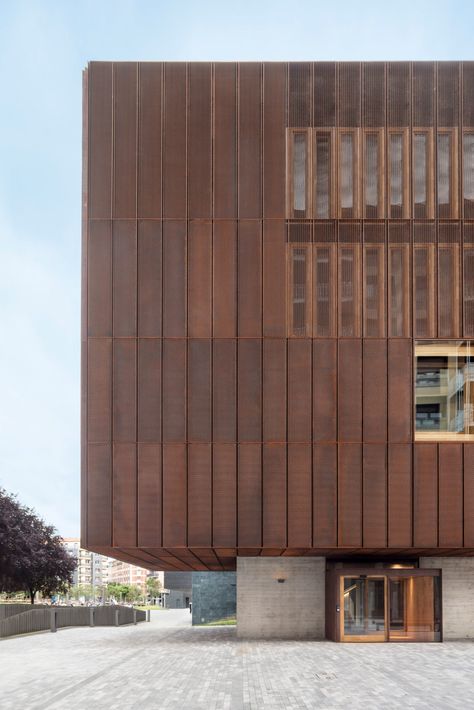 Javier de las Heras Solé wraps Spanish music school in perforated metal skin Metal Facade, Building A Porch, Metal Cladding, Perforated Metal, Music School, Salou, Corten Steel, Cultural Center, Facade Architecture