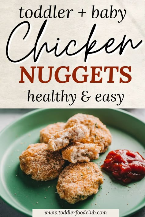 toddler and baby chicken nuggets Chicken Nuggets For Toddlers, Veggie Chicken Nuggets, Kids Chicken Nuggets, Homemade Baby Snacks, 12 Month Baby Food, Chicken Baby Food, Healthy Chicken Nuggets, Picky Toddler Meals, Weaning Foods