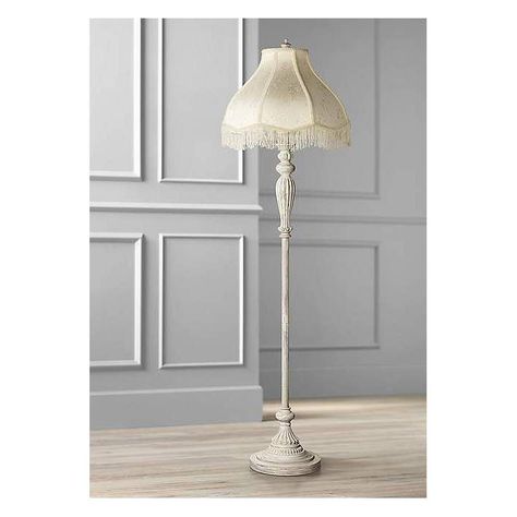 Cream Scallop Vintage Chic Antique White Floor Lamp with Fringe - #17K14 | Lamps Plus Shabby Chic Floor Lamp, Chic Floor Lamp, Shabby Chic Decor Bedroom, Shabby Chic Lamp Shades, Chic Lamp, Chic Bedroom Decor, Shabby Chic Lamps, Traditional Floor Lamps, Shabby Chic Living