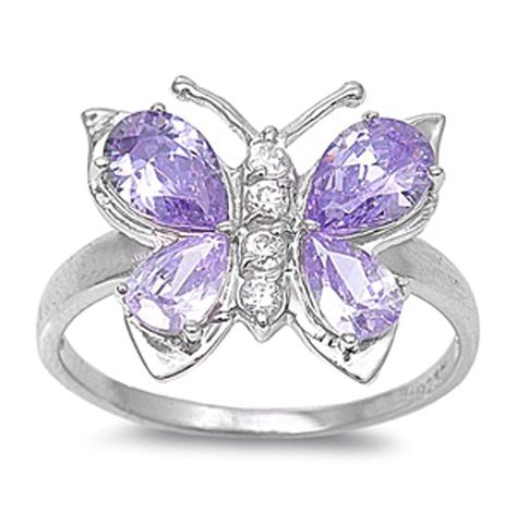 Amethyst Butterfly, Lavender Ring, Lavender Butterfly, Promise Band, Womens Rings Fashion, Butterfly Ring, Three Stone Engagement Rings, Purple Butterfly, Silver Plated Jewelry