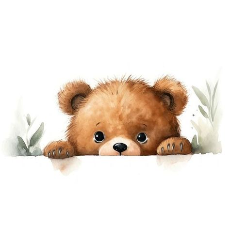 Cute Bear Watercolor, Watercolor Art Animals, Watercolor Animal Paintings, Bear Watercolor Painting, Animal Representation, Cute Bear Illustration, Toys Painting, Baby Animals Watercolor, Teddy Bear Watercolor