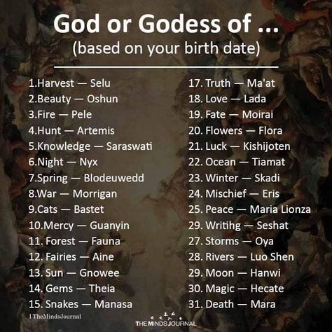 Oh hail ye! What are you the God or Goddess of based on your birth date? Goddess Name Ideas, Greek Gods And Goddesses Names, Greek God Names And Meanings, God And Goddess Names, God Of The Stars, Goddess Name, God Of Magic, Goddess Awakening, Mystical Creatures Mythology