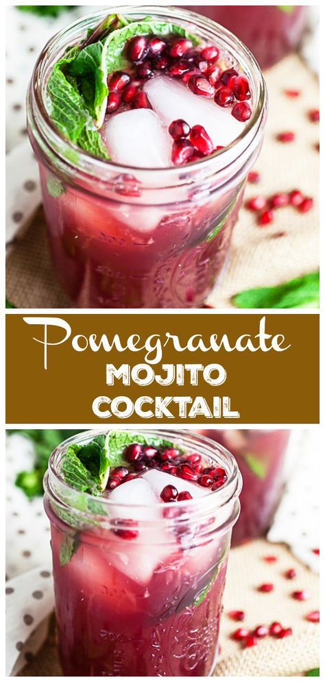 Pomegranate Mojito, Pomegranate Cocktails, Mojito Cocktail, Mojito Recipe, Festive Cocktails, Festive Drinks, Easy Cocktails, Drinks Alcohol Recipes, Party Desserts