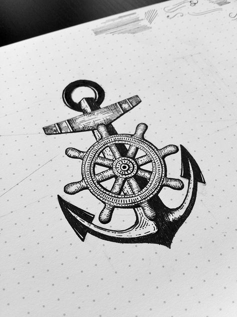 Anchor Drawing, Anchor Drawings, Wheel Tattoo, Anchor Tattoos, Nautical Tattoo, Anchor Tattoo, Old School Tattoo, Skin Art, Love Tattoos