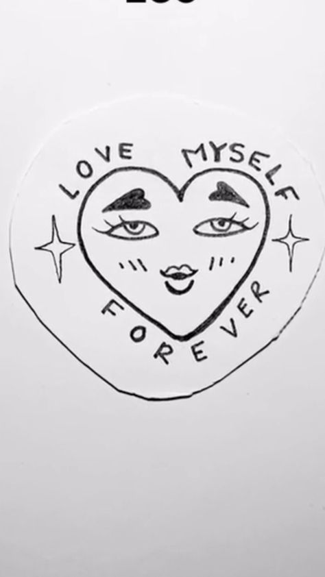 Love My Self Tattoo Design, Self Love Traditional Tattoo, Self Love Heart Tattoo Stencil, Love Urself Tattoo, Self Love Is The Best Love Tattoo, Embroidery Workshop, Heart Tattoo, Doodle Art, Doodles