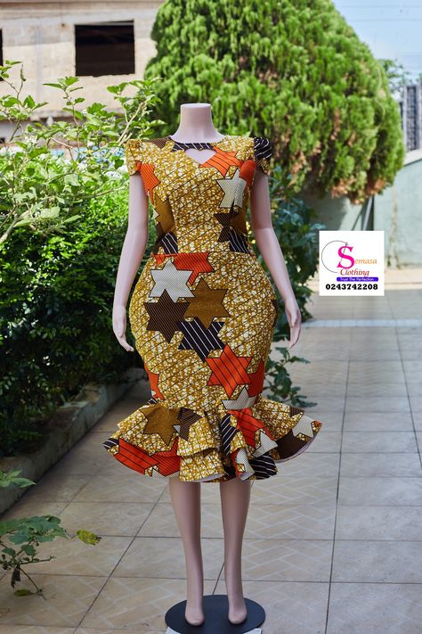 Ankara straight dress style by SEMASA CLOTHING 0243742208 African Dresses For Ladies Classy, African Print Straight Dress Styles, Latest Ankara Style 2024, Simple Straight Dress Styles, Simple Ankara Straight Dress Styles, Ladies Straight Dress, Fancy Ankara Dress, Straight African Dresses, African Straight Dress Styles