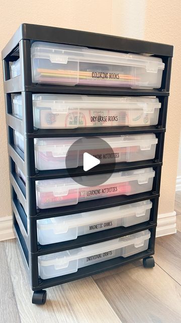 Kim | Organizing Expert on Instagram: "✨ Arts & Crafts Organization✨ Comment LINK & if you follow me you’ll automatically get a DM with a link to this cart on wheels!   Excellent storage solution for all the kids little knickknacks, crafts, games, activity & coloring books. Less mess to pick up if you pull one activity bin out at a time. 🙌🏾 BONUS ➡️ NO ASSEMBLY REQUIRED   🚨Need help? We can install these products & more. Let us organize all the spaces in your home! Message me to get started. You will NOT regret it!" Arts And Crafts Storage Ideas Kids, Art Material Storage, Crafts Organization, Rangement Art, Magnetic Games, Cart On Wheels, Arts And Crafts Storage, Craft Organization, Craft Storage