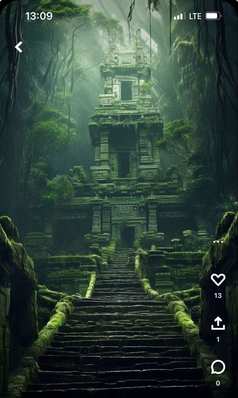 Jungle Temple, The Game Of Life, Temple Ruins, Ancient Temple, Fantasy City, Fantasy Places, Ancient Mysteries, Ancient Temples, Fantasy Art Landscapes