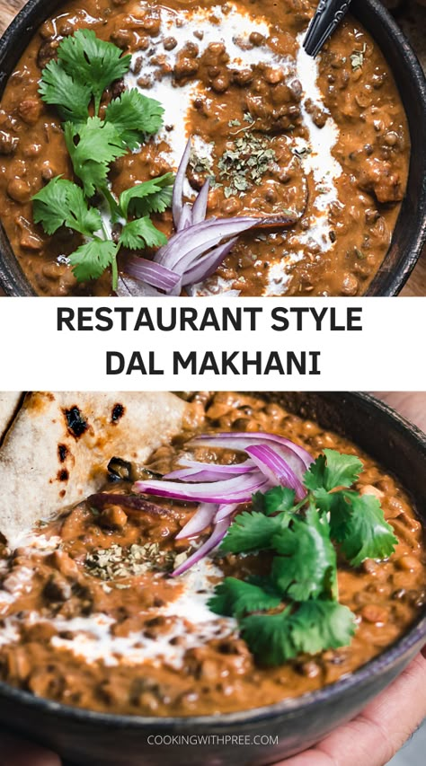 Restaurant style Dal makhani Recipe - Creamy, luscious and so delicious.. this Indian style Black lentils recipe is the perfect accompaniment with naan bread or rice. This protein rich vegetarian dal is as good as the ones you get in restaurants..! #dal #dalmakhani #indianlentils #lentilrecipes #vegetarianrecipes #instantpotrecipes #indianrecipes #comfortfood #proteinrichrecipes | cookingwithpree.com Dal Makhani Recipe Hebbars Kitchen, Black Daal Recipe Indian, Dal Makhani Recipe Instant Pot, Indian Dahl Recipe Lentil Curry, Makhani Recipe, Vegetarian Dal Recipe, Black Dhal Recipe, Dal Maharani Recipe, Dal Curry Recipe