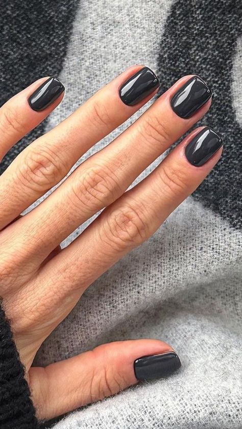 Dark Short Square Nails, Xs Square Nails, Dark Square Nails, Dark Nails Short, Simple Dark Nails, Dark Colored Nails, Dark Short Nails, Short Dark Nails, Charcoal Nails