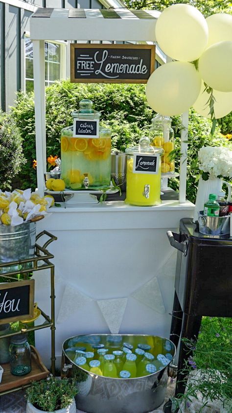 Diy lemonade stand for deive-by shower Ice Lemon Tea, Diy Lemonade Stand, Diy Lemonade, Lemon Theme, High School Graduation Party, Lemon Tea, Lemonade Stand, School Graduation, 60th Birthday