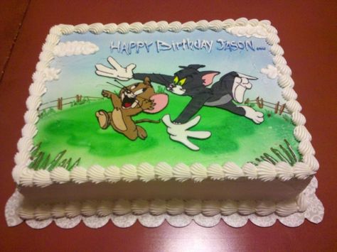 Bdy Cake, Buttercream Transfer, Tom And Jerry Cake, Sheet Cake Designs, Morning Tuesday, 6th Birthday Cakes, Vintage Cakes, Cake Buttercream, Tom Y Jerry