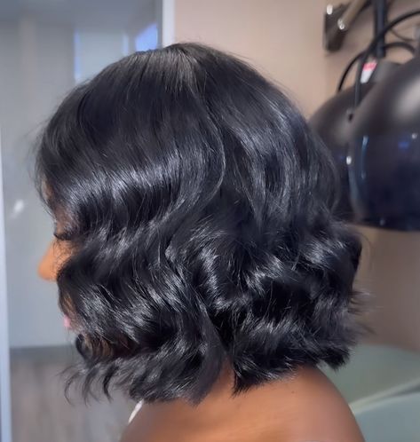 Curly Silk Press Natural Hair Middle Part, Curly Bob Silk Press Natural Hair, Curly Bob Silk Press, Layered Bob Silk Press, Silk Press With Curls At The End, Short Silk Press, Summer Cut, Short Natural Curly Hair, Pressed Natural Hair