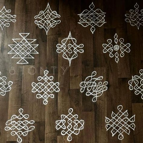 Kolam Aesthetic, Small Rangoli Design For Daily, Simple Kolam Designs, Color Rangoli, Simple Rangoli With Dots, Kolam Art, Dots Muggulu, Kolam Dots, Flowers Rangoli